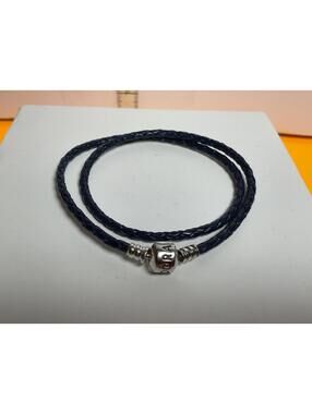 Pandora Braided Black Leather Wrap Bracelet 15.5”